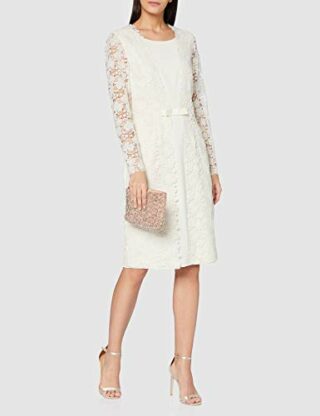 Gina Bacconi Summer Etuikleid aus Spitze und Crepe, Beige