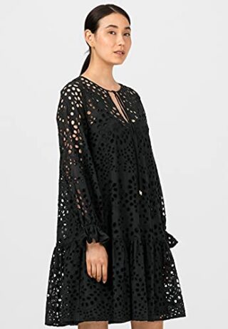 HALLHUBER Hängerkleid mit Lochstickerei, Schwarz