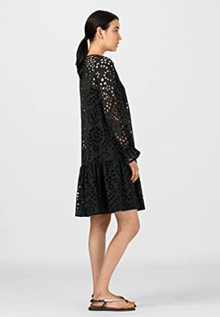 HALLHUBER Hängerkleid mit Lochstickerei, Schwarz