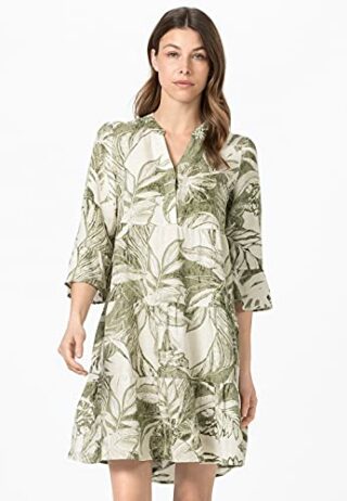 HALLHUBER Leinenkleid mit Blätterprint, Bunt