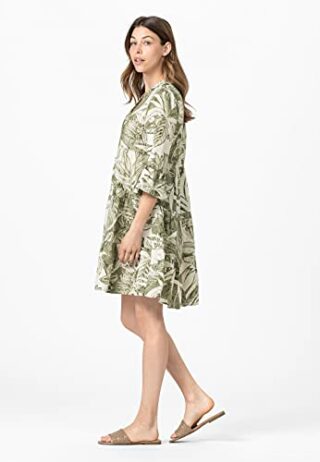 HALLHUBER Leinenkleid mit Blätterprint, Bunt