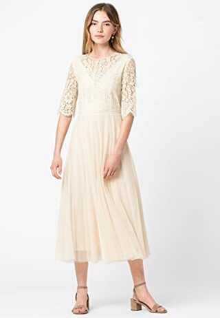 HALLHUBER Mesh-Kleid mit Spitze, Beige