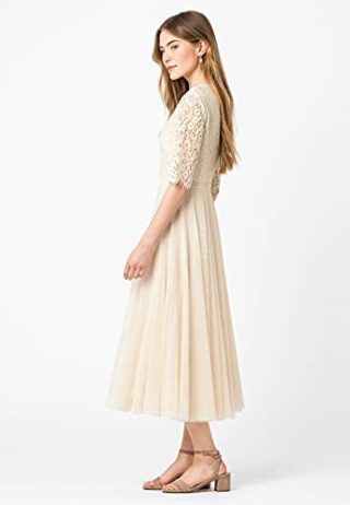 HALLHUBER Mesh-Kleid mit Spitze, Beige
