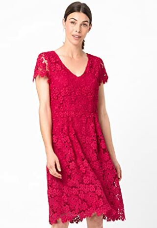 HALLHUBER Spitzenkleid mit kurzen Ärmeln, Rot