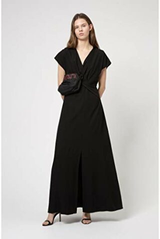 HUGO Kenosa Maxikleid aus Krepp mit geknoteter Vorderseite, Schwarz