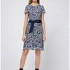 HUGO Kilela-1 Spitzenkleid mit U-Ausschnitt und Gürtel, Blau