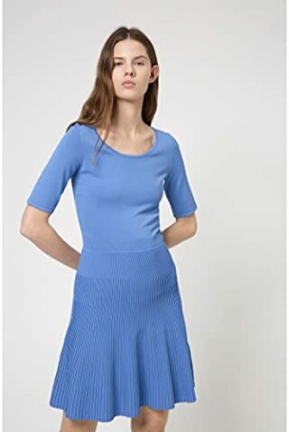 HUGO Shanequa Ausgestelltes Strickkleid mit Plissee-Rock, Blau