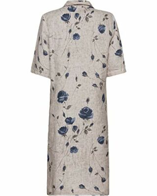 Highmoor Leinenkleid mit Blumen Hemdblusenkleid, Blau