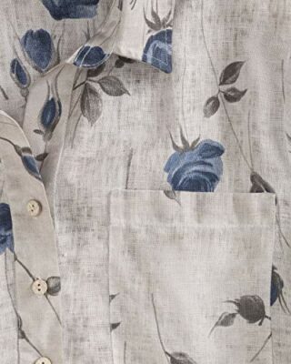 Highmoor Leinenkleid mit Blumen Hemdblusenkleid, Blau