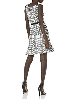 KARL LAGERFELD Paris Chiffon-Volantkleid mit Gittermuster, Schwarz