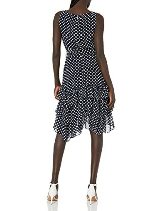 KARL LAGERFELD Paris Gepunktetes Midikleid aus Chiffon, Weiß