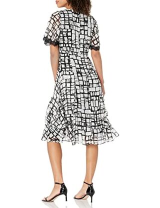 KARL LAGERFELD Paris Midikleid aus Chiffon mit Gittermuster, Schwarz