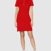 Lacoste Ef5473 Robe Ausgestelltes Kleid mit Polokragen, Rot