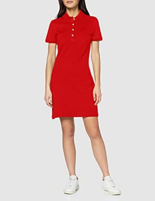 Lacoste Ef5473 Robe Ausgestelltes Kleid mit Polokragen, Rot