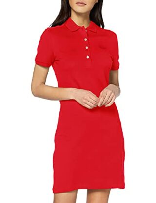 Lacoste Ef5473 Robe Ausgestelltes Kleid mit Polokragen, Rot