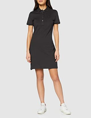 Lacoste Ef5473 Robe Etuikleider mit Polokragen, Schwarz