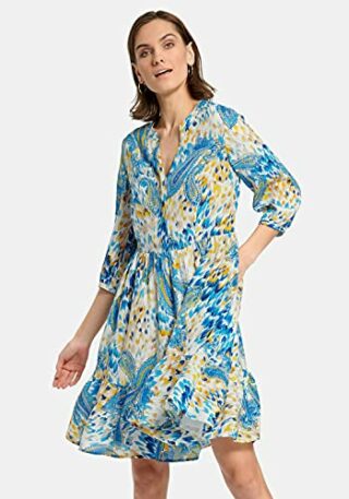 Laura Biagiotti Roma Abendkleid mit 3/4-Arm und Perlmuttknöpfen, Blau