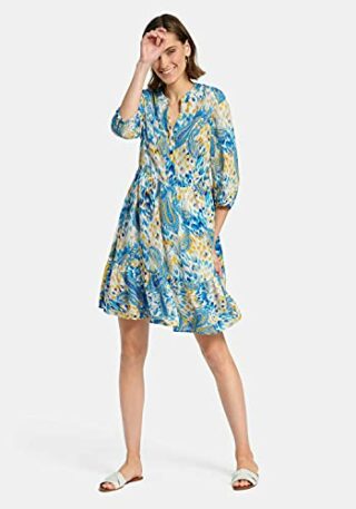 Laura Biagiotti Roma Abendkleid mit 3/4-Arm und Perlmuttknöpfen, Blau