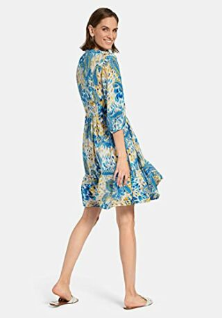 Laura Biagiotti Roma Abendkleid mit 3/4-Arm und Perlmuttknöpfen, Blau