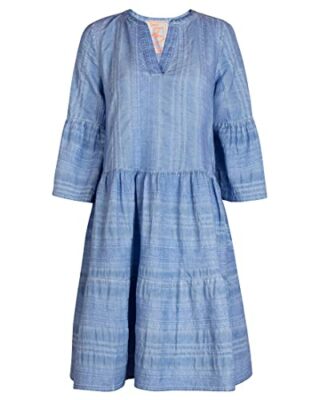 Lieblingsstück JOLAL A-Linien-Kleid 3/4 Arm V-Ausschnitt, Blau