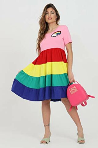 Love Moschino Midikleid gestreift Regenbogenfarben, Pink