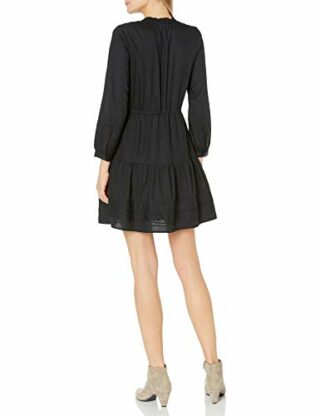 Lucky Brand Kourtney Ausgestelltes Kleid mit langen Ärmeln, Schwarz