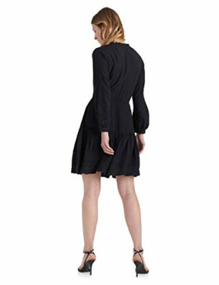 Lucky Brand Kourtney Ausgestelltes Kleid mit langen Ärmeln, Schwarz