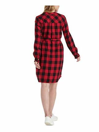 Lucky Brand Mackenzie Kariertes Mini Kleid mit langen Ärmeln und Taillenband, Rot