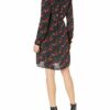 Lucky Brand Mackenzie Langärmliges Maxi-Kleid mit Bindegürtel und Blumen, Schwarz