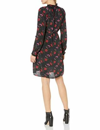 Lucky Brand Mackenzie Langärmliges Maxi-Kleid mit Bindegürtel und Blumen, Schwarz