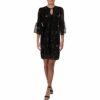 Lucky Brand Mini Kleid mit V-Ausschnitt und Bordüre, Schwarz