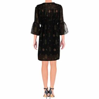 Lucky Brand Mini Kleid mit V-Ausschnitt und Bordüre, Schwarz