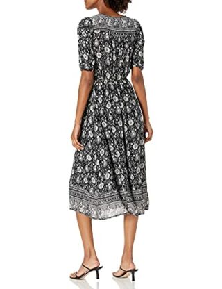 Lucky Brand Peasant Midikleid mit Muster, Schwarz