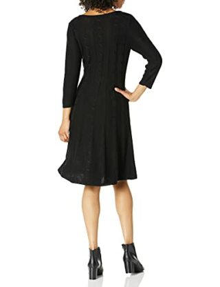 Nine West Ausgestelltes Kleid mit V-Ausschnitt und Zopfmuster, Schwarz