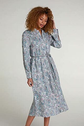 Oui Leinenkleid im Paisleyprint, Grau