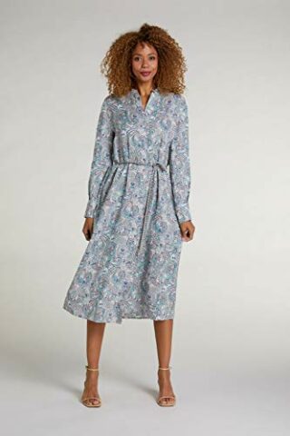 Oui Leinenkleid im Paisleyprint, Grau