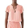 Paige Cristina Gestreiftes gesmoktes Stufenkleid, Orange
