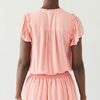 Paige Cristina Gestreiftes gesmoktes Stufenkleid, Orange