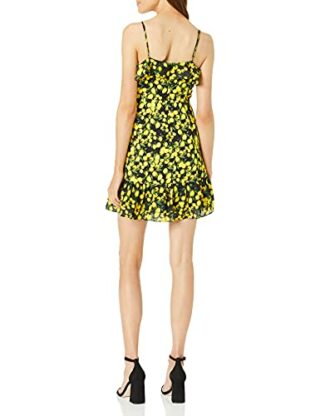 Parker Erica Sleeveless v-Neck Ruffle Fitted Mini Dress Cocktailkleid, Limon, Grün