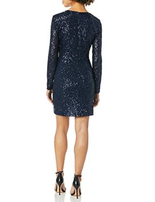 Parker Philippa Langarm-Cocktailkleid mit V-Ausschnitt, Blau