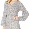 Parker Tyler Langärmliges Minikleid mit gesmokter Taille, Grau