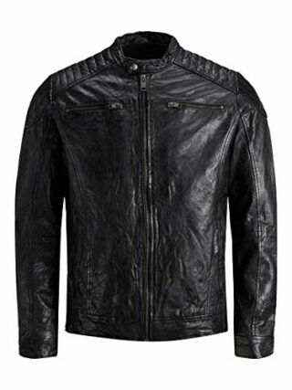 JACK & JONES Herren Lederjacke, Schwarz