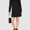Scotch & Soda Maison Gesmoktes Jerseykleid mit hohem Kragen, Schwarz