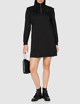 Scotch & Soda Maison Gesmoktes Jerseykleid mit hohem Kragen, Schwarz