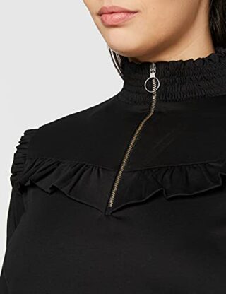 Scotch & Soda Maison Gesmoktes Jerseykleid mit hohem Kragen, Schwarz