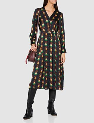 Scotch & Soda Maison Langärmliges Midikleid mit Blumen-Print, Schwarz