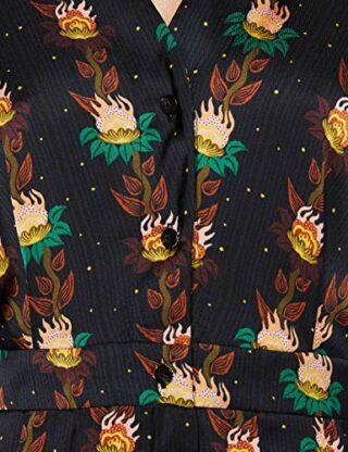 Scotch & Soda Maison Langärmliges Midikleid mit Blumen-Print, Schwarz