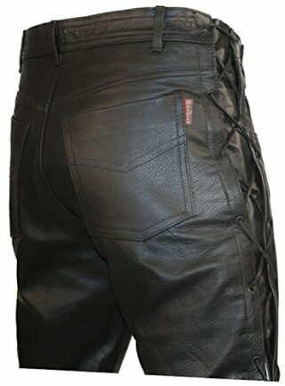 Skintan Herren Motorradhose Lederhose mit Seitliche Schnürung, Schwarz