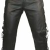 Skintan Herren Motorradhose Lederhose mit Seitliche Schnürung, Schwarz