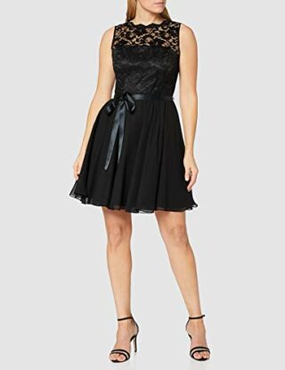 Swing Cocktail Kleid mit floraler Spitze, Schwarz